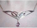 Silver Celtic "V"  Necklace with Amethyst Drop - 